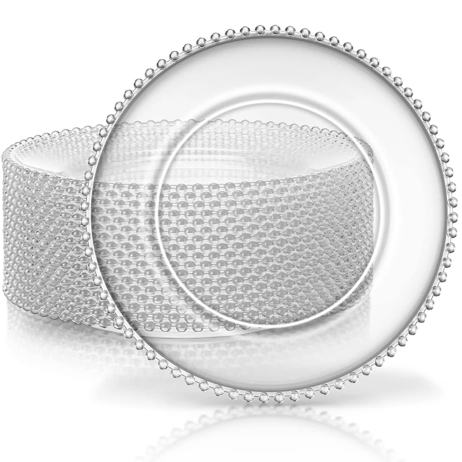 12″ Silver Clear Acrylic Round Charger Plates With Beaded Rim Dinner Charger Plates